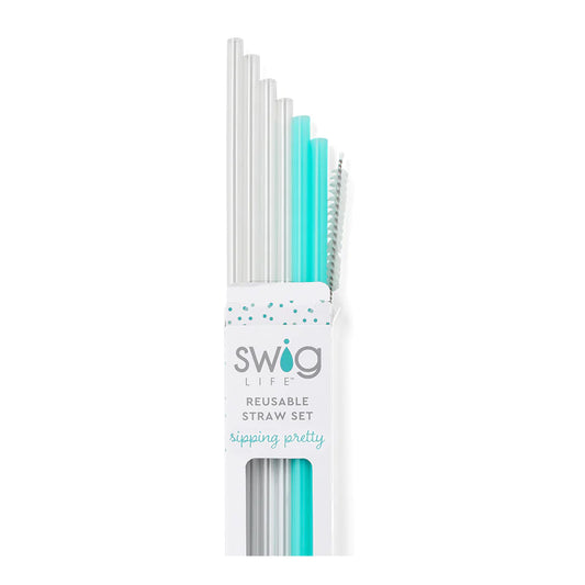 Swig Clear + Aqua Reusable Straw Set